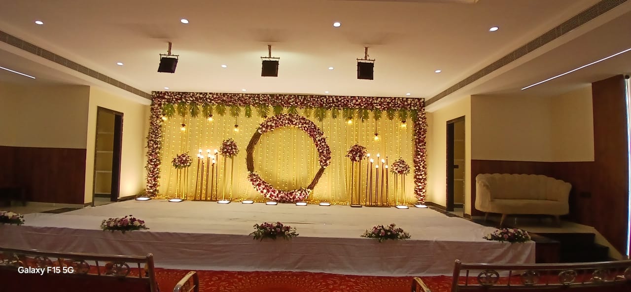 Floral ring stage decoration at VL Convention Hall